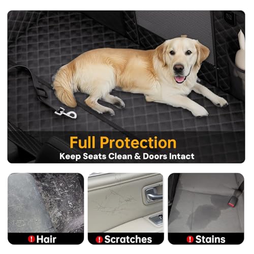Dog Car Seat Cover for Back Seat Hard Bottom, [Powerful Holds 450 Ibs] [Space+50%] 600D Waterproof Non-Slip Car Hammock, Back Seat Extender Dogs, Sedans/SUVs/Trucks, Standard, Black