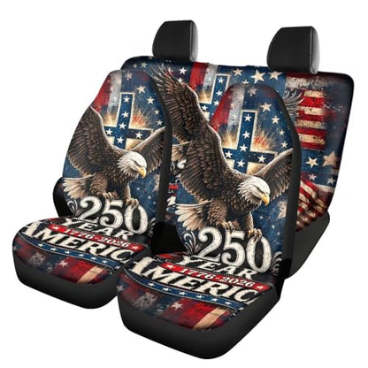 Howilath 250Th Anniversary Patriotic Car Seat Covers 4-Piece Front & Rear Seat Cushion Protectors Anti-Slip Breathable Easy to Install for SUV Sedan Truck - color: 250Th Anniversary Patriotic
