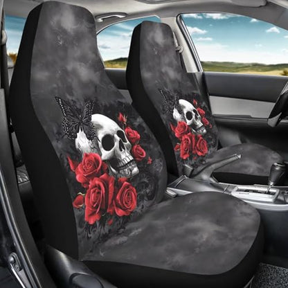 Cool Skull Rose Car Seat Covers for Front Seats Ethnic Style Bucket Seat Covers Universal Fit for SUV Truck Sedan Front Seat Protector,2 Piece Set - color: Cool Skull Rose 86