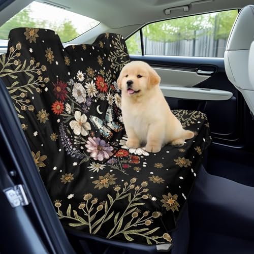 Butterfly Daisy Moon Flower Print Back Seat Cover for Car Trucks Van SUV, Waterproof Rear Bench Towel Seat Covers for Dogs Kids, Anti-Slip Automotive Backseat Protector - color: Butterfly Daisy Moon Flower