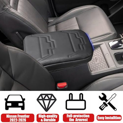 Center Console Cover for Nissan Frontier 2026 2025 2024 2023 2022 - [Upgraded] PU Leather Armrest Cushion Cover for Nissan Frontier Interior Accessories - Thick (Black Stitches) - size: 1) 22+ |Froniter| Black Stitch, +Thick Size