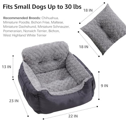 Oiilores Dog Car Seat for Small Dogs, Washable Pet Booster Car Seats with Clip-On Safty Leash, Comfy Deluxe Plush Carseat with Storage Pockets, Puppy Travel Carrier Bed for Dogs Under 25 lbs, Grey