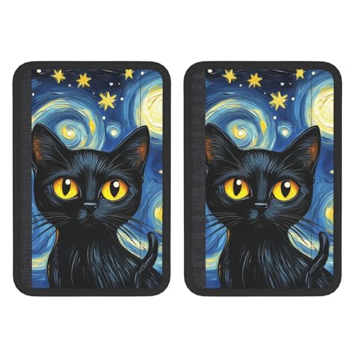 Seat Belt Cover Pads Starry Night Art Animal Cat Car Seat Belt Covers for Women Men Adults Kids Soft Comfortable Auto Seatbelt Cushion Shoulder Strap Pad Handle Wraps, 1 Pair - color: Starry Night Art Animal Cat