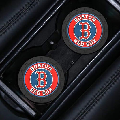 Baseball Fans Car Cup Holder Coasters for Boston Red Sox Fans, 2 Pack Red Sox Silicone Non-Slip Cup Mats, 2.75" Car Cup Holder Inserts for Auto Interior - color: Dre166dso