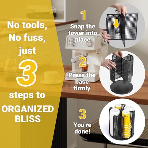 4-Compartment Rotating Paper Cup Holder & Coffee Cup Lid Storage Dispenser, Plastic Cup Dispenser Removable, Space-Saving Countertop Cup Holder for Coffee Bars, Kitchens (Black) - color: Black