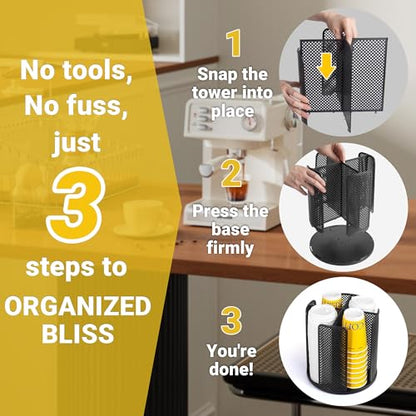 4-Compartment Rotating Paper Cup Holder & Coffee Cup Lid Storage Dispenser, Plastic Cup Dispenser Removable, Space-Saving Countertop Cup Holder for Coffee Bars, Kitchens (Black) - color: Black