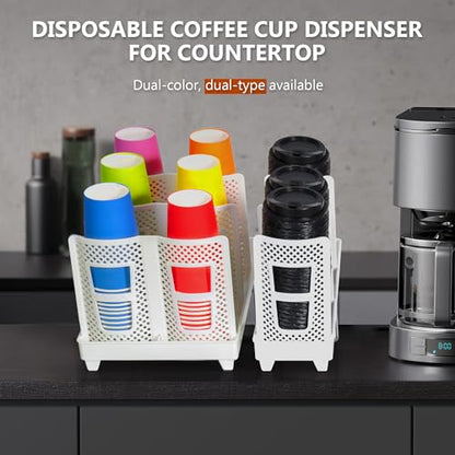 Paper Cup and Lid Holder, Disposable Coffee Cup Dispenser, 3-Slot Upright Paper Cup Dispenser for Coffee Stations, Kitchens, Bars, Restaurants, Lounges (White) - color: White, size: Large