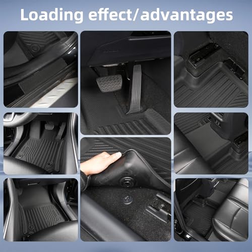 4-Piece Floor Mats for 2019-2025 Toyota RAV4 (Gas & Hybrid), Custom Fit TPE Liners 1st & 2nd Row with Integrated 2-in-1 Cargo & Backrest Protector, All-Weather Interior Guard, Black - size: For Rav4 2-in-1 Full Set 4pcs