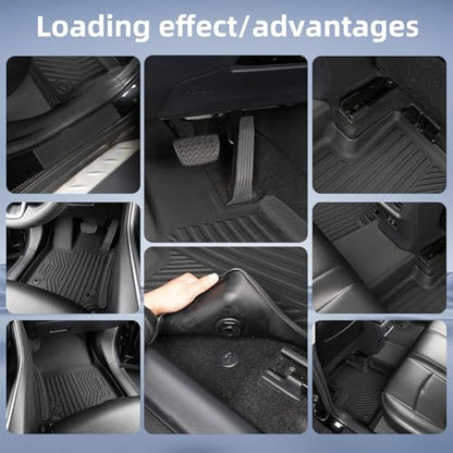 4-Piece Floor Mats for 2019-2025 Toyota RAV4 (Gas & Hybrid), Custom Fit TPE Liners 1st & 2nd Row with Integrated 2-in-1 Cargo & Backrest Protector, All-Weather Interior Guard, Black - size: For Rav4 2-in-1 Full Set 4pcs