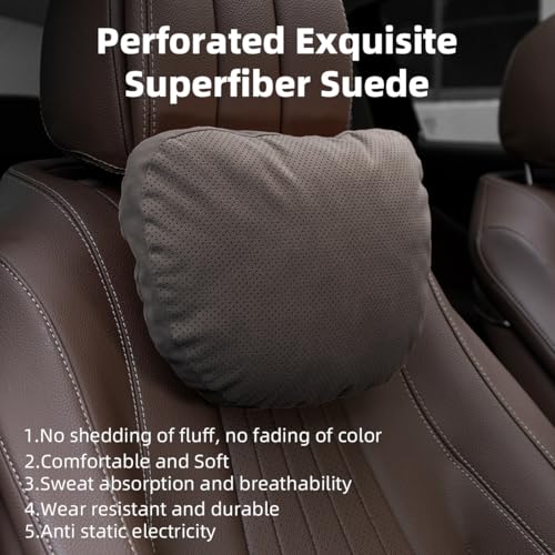 2 Pcs Car Headrest Neck Pillow for Driving,Universal Premium Suede Leather Soft and Comfortable Headrest,Three Gears of Height Adjustment Car Seat Headrest Pillow Car Interior Accessories - color: Mocha Brown