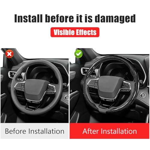 Car Steering Wheel Cover - Integrated Carbon Fiber Pattern Protective Sleeve with Hub Cap Anti-Slip Design - Fits 99% of Models Suitable for 14-16 Inch Sedans, SUVs, and Trucks Interior Accessories