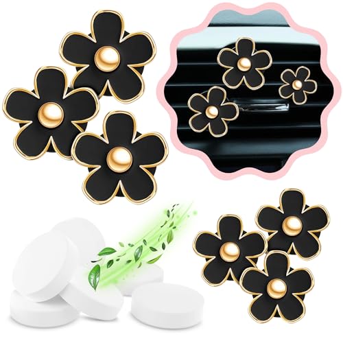 6 Pieces Daisy Car Decoration Flower Air Vent Clip Air Conditioning Outlet Clip Car Air Freshener Clip Car Interior Decor Charm Colorful Interior Accessories for Girls Women - color: Black