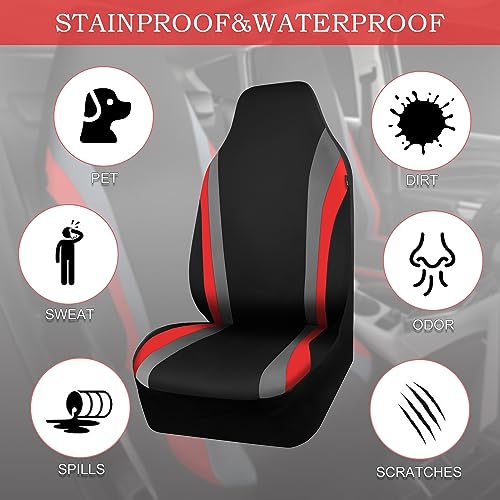 CAR PASS AquaShield Neoprene Waterproof Car Seat Covers Front Seats Only, High Back Bucket Seat Covers,Airbag Compatible,Seat Covers for Women Girl, Universal Fit for Auto Truck Van SUV (Black Red) - color: Black and Red