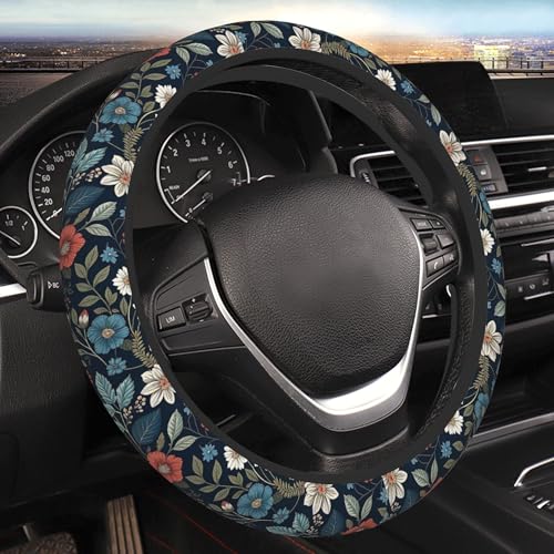 Steering Wheel Cover Universal Fit Car Interior Accessories for Women Men 15 Inch Breathable Anti Slip Odorless Neoprene Steering Wheel Cover for Car Decor Protector - Vintage Colorful Flowers 014 - color: Vintage Colorful Flowers 014
