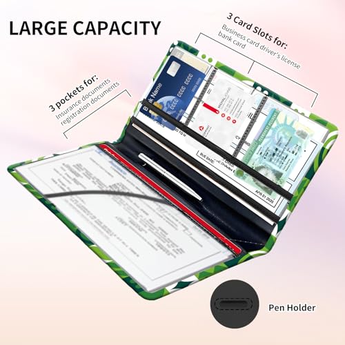 Premium Car Registration and Insurance Card Holder, Cute PU Leather Car Document Holder, Vehicle Glove Box Car Organizer with Magnetic Closure for Driver License, Cards Green Checkerboard - color: Green Checkerboard