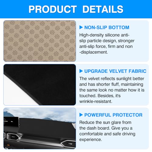 Cartist Dashboard Cover Mat for 2017-2022 2023 2024 2025 Mazda CX-5 CX5 Accessories Dash Cover Suede Dash Mat Sunshade Glare UV Rays Protector (Without Hud) - size: dash mat for Mazda CX-5 2017-2025