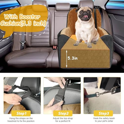 Dog Car Seat for Small/Medium Dogs, Memory Foam Dog Booster Seat, Travel Safety Per Car Seat with Washable Removable Cover, Storage Pockets for Dogs up to 35 lbs(BlackBrown)