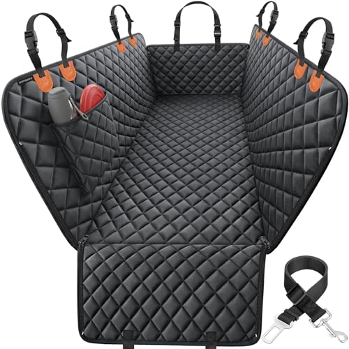 URPOWER Dog Car Seat Cover for Pets 100% Waterproof Seat Cover Hammock 600D Heavy Duty Scratch Proof Nonslip Durable Soft Back Seat Covers for Cars and SUVs - color: Black with Orange, size: Standard - 54" Length