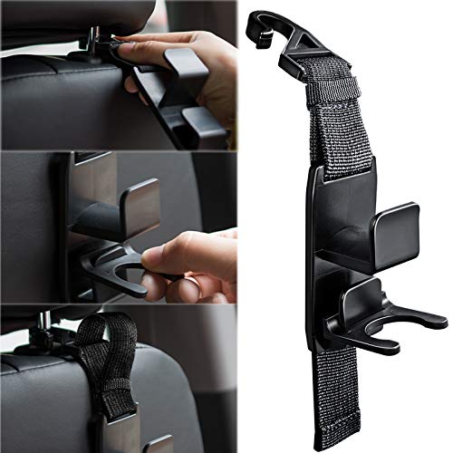 matteblack Magic Hanger Headrest Holder Organizer, Behind Over The Seat Car Hooks-Hang Purse Grocery Bags-4Pack (Frosted Black) - color: matteblack