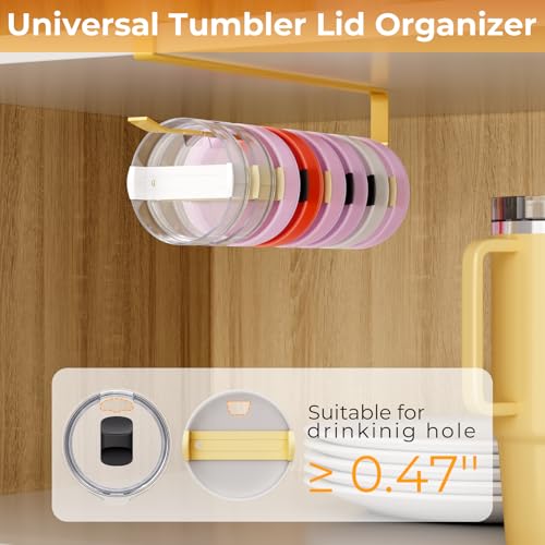 2 PCS Tumbler Lid Organizers, Ample Lid Capacity Up to 30 Lids, No Adhesive No Drill Yeti Lid Organizer Holder Inside Cabinet, Space-Saving Stanley Tumbler Cup Lid Holder Organizer for Kitchen (Gold) - color: Gold