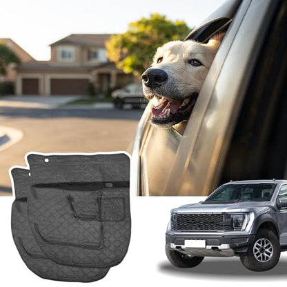2PCS Dog Car Door Protector with Mesh Pocket Compatible with Ford F-150 2015-2023 Vehicle Door Covers from Dog Scratching, Repels Water & Dirt Side Machine Washable Side Pet Shield Panel Black