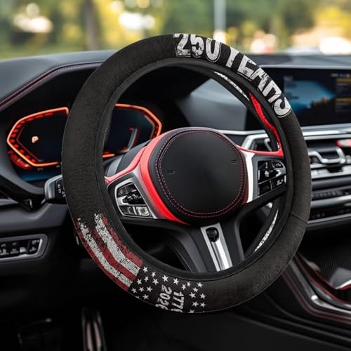 AFPANQZ Auto Steering Wheel Covers Comfort Anti-Slip Safety Stretch-on 14-15 inch, American 250 Years Print Easy Fix Machine Washable Steering Wheel Protection - color: American 250 Years