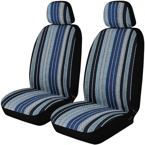 Baja Saddle Blanket Car Seat Covers, Boho Striped Woven Front Seat Protectors, Washable & Breathable Interior Covers, Universal Fit for Most Cars SUVs Trucks, Airbag Compatible, Blue, 2 pcs. - color: BLUE-0