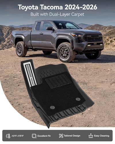 3W Floor Mats&Carpet for Toyota Tacoma 2024-2026 Double Cab Auto Tran(Not Fit Hybrid & XtraCab) with Metal Pedals, TPE All Weather Custom Fit Floor Liner for Tacoma TRD/SR/SR5/limited Car Liners. - size: 6. Tacoma|24-26|Floor Mats&Carpets|Metal Pedal