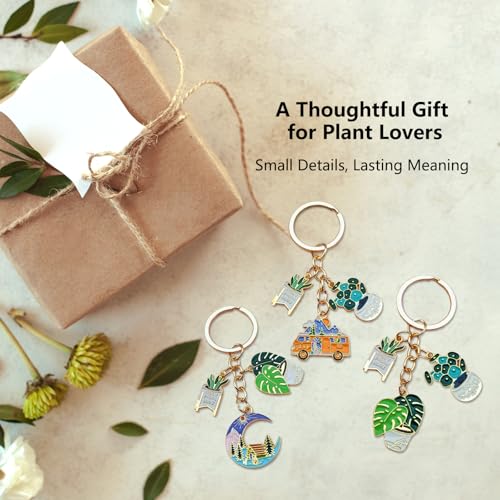 YOUNGGRACE Succulent Shaped Keychain 3-Pack for Women, Decorative Plant Keychain Set with Plant, Car and Moon Charms, Stylish Accessories for Bags or Car Keys, Unique Gift Idea for Plant Lovers