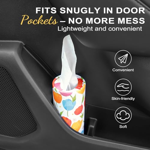 Car Tissue Holder (4 PK) - 50 3-Ply Tissues per Cylinder, Fits Car Cup Holders, Portable Travel Tubes Box Container, Tulip Design, Round Tissue Container for Car Accessories - style: Tulip