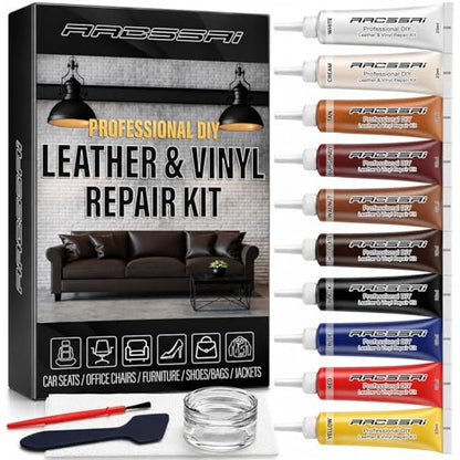 Leather Repair Kit for Furniture, Couch & Car Seats – Match Any Color, Fix Tears, Cracks, Scratches & Holes, Easy Leather & Vinyl Repair