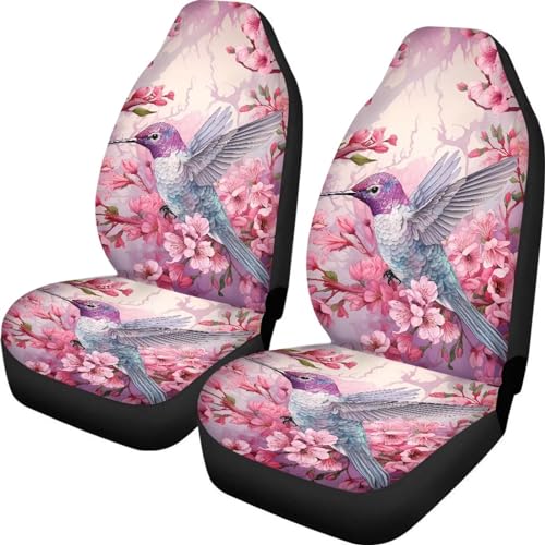 INSTANTARTS Hummingbird Car Seat Covers 2pcs/Set Vehicle Protector Cherry Blossom Front Seats Cover Auto Seat Protector Bucket Seat Cover for Most Cars SUV Sedan - color: Hummingbird