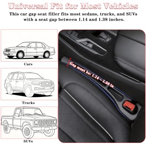 Car Seat Gap Filler Organizer of 2 – Universal Car Gap Seat Filler with Storage Pockets, No Drop Seat Guard for Phones, Keys & Cards, Car Accessories for Most Cars Trucks SUVs (Black)