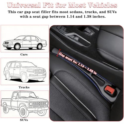 Car Seat Gap Filler Organizer of 2 – Universal Car Gap Seat Filler with Storage Pockets, No Drop Seat Guard for Phones, Keys & Cards, Car Accessories for Most Cars Trucks SUVs (Black)