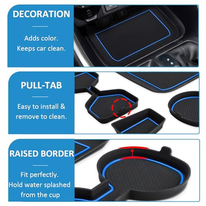 Auovo 3D Cup Holder Insert Liners Compatible with Toyota RAV4 Accessories 2025 2024 2023 2022 2021 2020 2019 Car Custom Cup Holder Mats Pads 4-pc Set (Blue Trim) - color: Blue, size: 4PCS