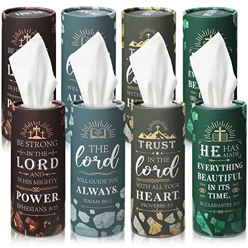 8 Pcs Car Tissue Holder Christian Verses Cylinder Boxes with Facial Tissue Bulk Religious Disposable Round Bible Napkins for Women Teacher Prayer Nurse Mother's Day Holiday Supplies Gifts