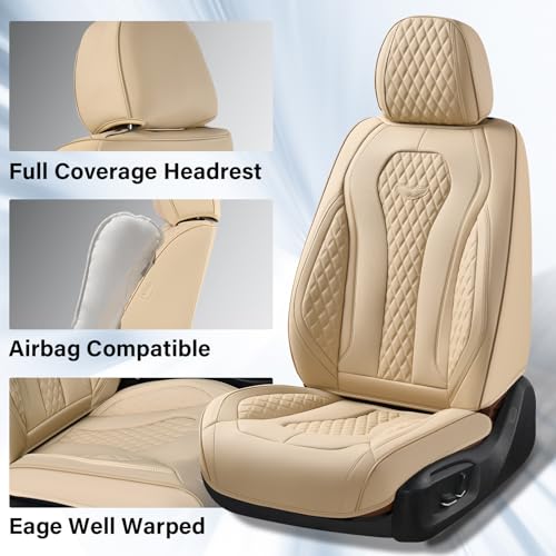 Coverado Seat Covers, Car Seat Covers Front Seats, Beige Car Seat Cover, Waterproof Car Seat Covers, Car Seat Cushion, Front Car Seat Covers Leatherette Car Seat Protector Universal Fit Most Cars - color: Beige, size: FrontPair