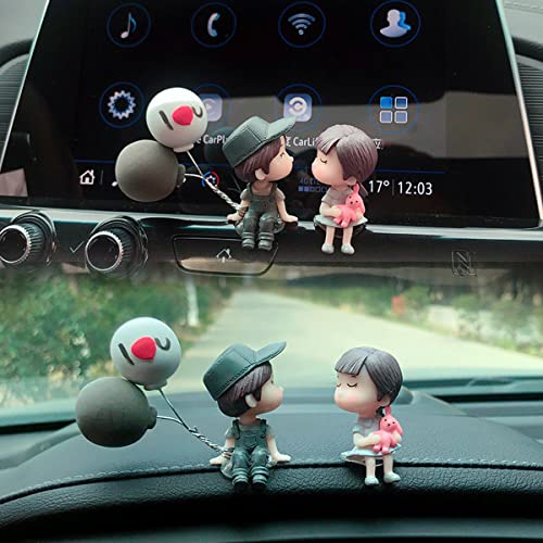 Cute Cartoon Couple Design Car Ornament - Car Dashboard Decorations, Office Desk Accessories, Computer Monitor Decor, Kissing Couple Figure Figurines Balloon Ornaments (B)