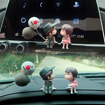 Cute Cartoon Couple Design Car Ornament - Car Dashboard Decorations, Office Desk Accessories, Computer Monitor Decor, Kissing Couple Figure Figurines Balloon Ornaments (B)