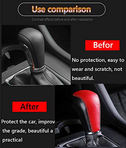 Genuine Leather Automatic at Gear Shift Knob Cover Protector Trim,the car Interior Accessories(Black Stitches)for CX-30(2020-2025) Mazda 3/Mazda 3 Hatchback(2019 2020 2021 2022 2023 2024 2025) CX-50 - color: Black Stitches, size: Mazda 3(2019-2025)/CX-30(