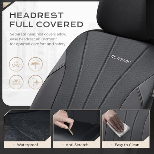 Coverado Car Seat Covers Front Seats, Automotive Seat Covers 2 Pack, Leather Car Seat Covers, Airbag-Compatible, Spill-Proof Design, Black Seat Covers for SUV Sedan Truck - color: Black, size: FrontPair