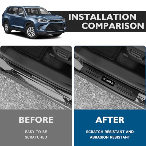 BIBLOZ ABS Material Door Sill Protector Compatible with Toyota Grand Highlander (Include Hybrid) LE/XLE/Limited/Platinum Accessories 2024 2025 2026 Door Sill Guards Trim(Not for Highlander)