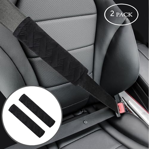 2-Pack Soft Seat Belt Covers Universal Car Shoulder Pad Cushions with Braid Pattern for Comfortable Driving & Bag Strap Protection Black