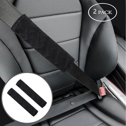 2-Pack Soft Seat Belt Covers Universal Car Shoulder Pad Cushions with Braid Pattern for Comfortable Driving & Bag Strap Protection Black