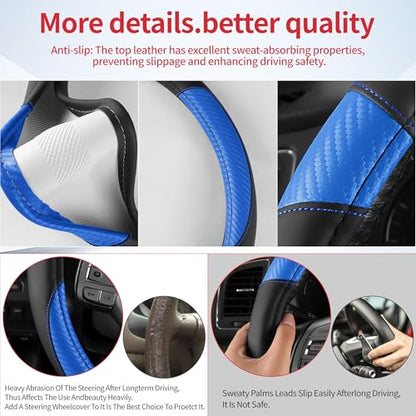 Non-Slip Car Nappa Leather Steering Wheel Cover,Universal Car Accessories Women Men Fit 14" 1/2-15" Suvs/Vans/Sedans/Cars/Trucks,Blue - color: Black Blue