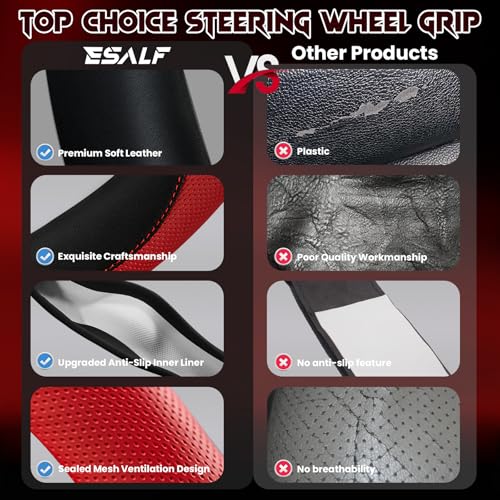 Soft Leather Steering Wheel Cover with Breathable Design and Anti-Slip Grip, Specially Designed for 14.5-15.2 inch Circular Steering Wheels