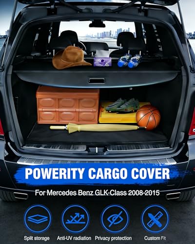 Powerty Retractable Cargo Cover for 2008-2015 Merecedes Benz GLK-Class-Canvas Texture Trunk Cover Privacy Screen Rear Security Shade for GLK Accessories - size: 2008-2015 Merecedes Benz GLK