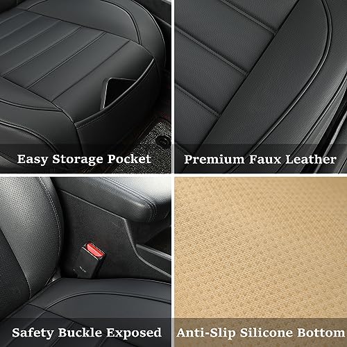 1 Pack Leather Front Car Seat Covers,Bottom Seat Covers for Cars,Driver Car Seat Cushion Cover,Luxury Seat Protectors,Waterproof,Full Wrap,for Most Vehicles,Sedan,Truck,SUV(Black)