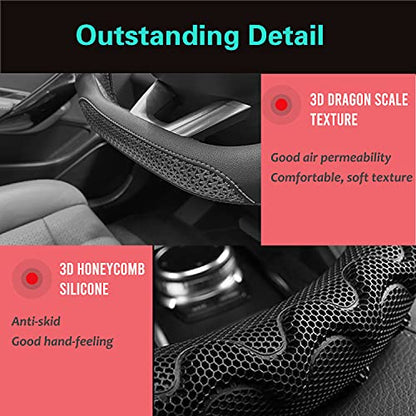PINCTROT D Shaped 14 Inch Small Sized Steering Wheel Cover Great Grip with 3D Honeycomb Anti-Slip Design, Flat Bottom 14 Inch (All Black) - color: 7.D-shaped,All Black, size: Small Size[14''-14 1/4'']