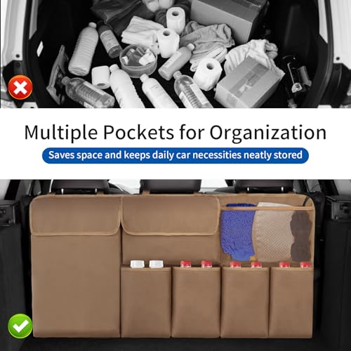 Car Trunk Organizer Backseat Hanging Organizer with Storage Pockets for Subaru Crosstrek, Forester, Outback, Ascent 2000-2024 2025 Car Accessories - color: Brown, size: 43" x 18.5"